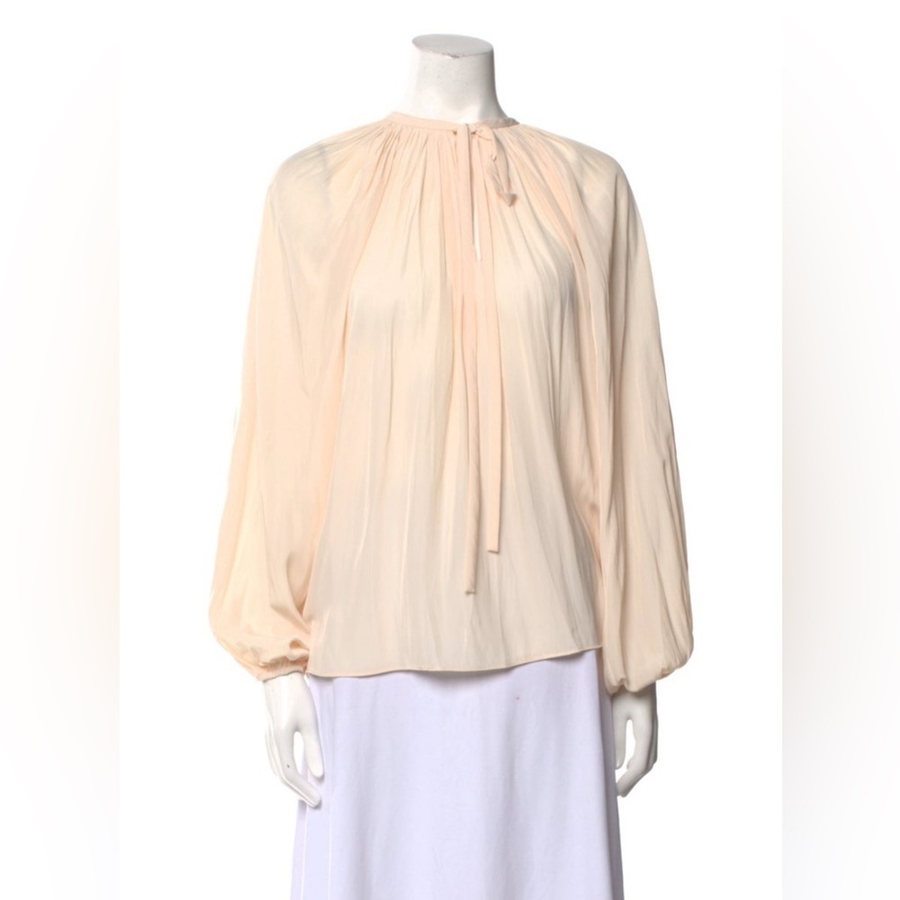 Ramy Brook Cream Blouse with Tie Front and Voluminous Sleeves